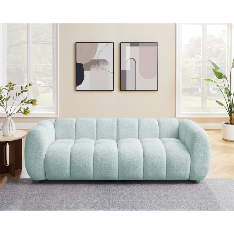 Modern Upholstered Sofa, Tufted Couch, Mint