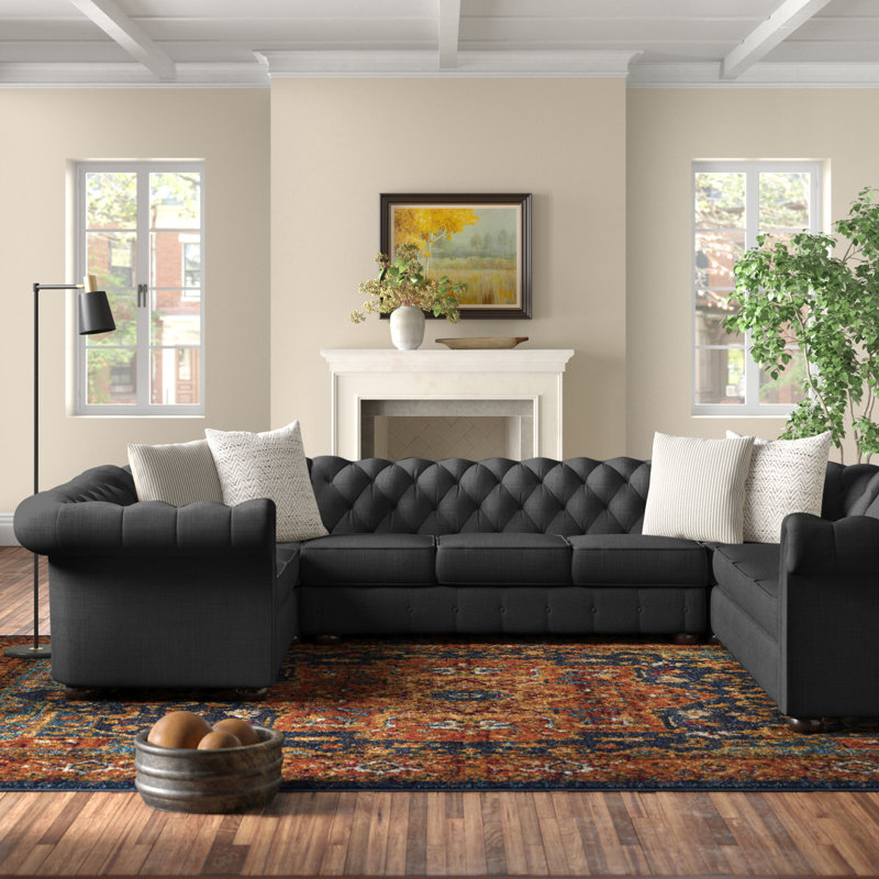 Huskins Upholstered U-Shaped Sectional, Heathered Dark Gray Linen
