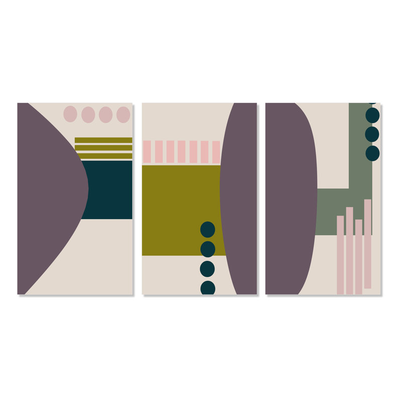 Ensemble de 3 pièces scandinaves à motif géométrique minimaliste VI - Mid-Century Modern Art, H 28 po x l 36 po