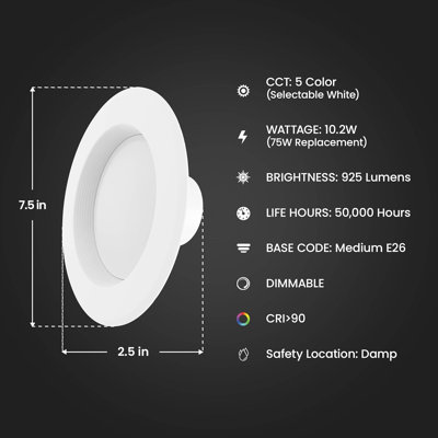 Plafonnier encastré DEL blanc l 5/6 po Feit