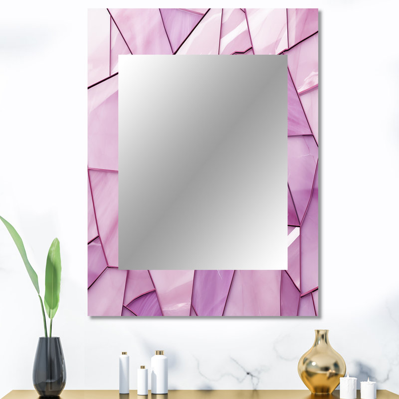 «Pink Tranquil surrender collages», miroir mural décoratif abstrait, miroir rose, impression d'art en métal, 40 po x 30 po