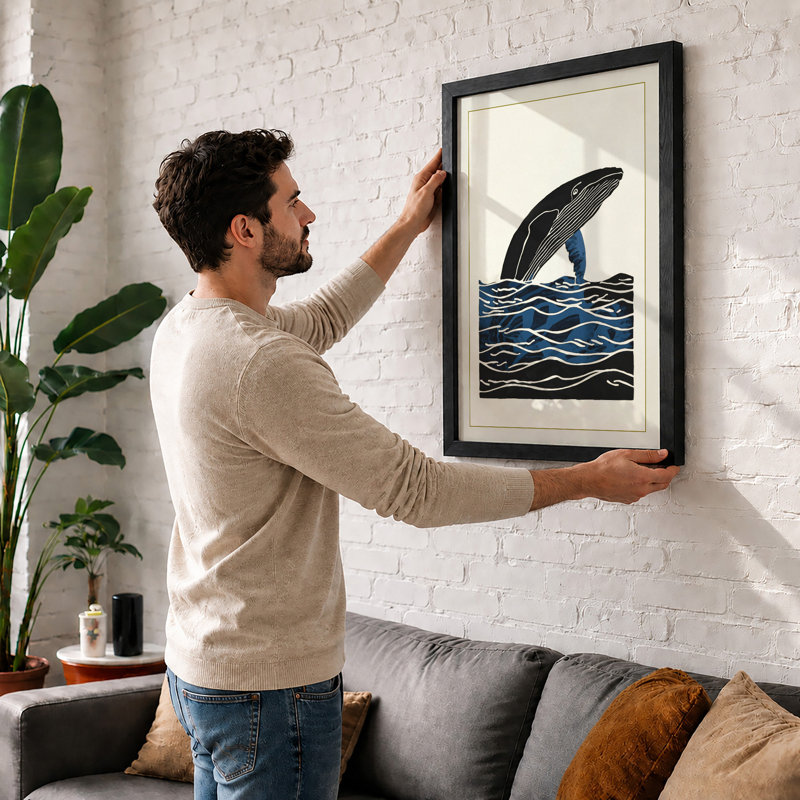 Whale Rising Coastal - Framed Print, Oak, A4 - 29.7 x 21.0 cm