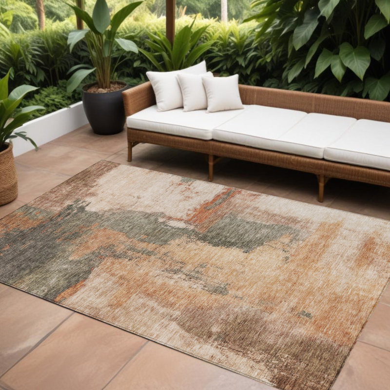 Tapis extérieur lavable abstrait 9 pi x 12 pi en terre cuite