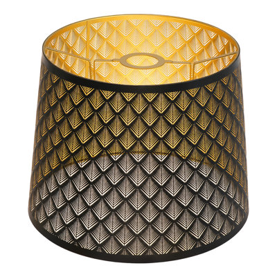 ALUCSET 2 Pack Drum Metal Table Lamp Shades, Etched Forest Replacement Lamp Shades, 10" Top x 12" Bottom x 9" H, Vintage Diamond Arrow Pattern, Black Outside Gold Interior