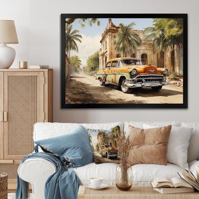 Orange Classic Cuban Car - Transportation Canvas Art Print