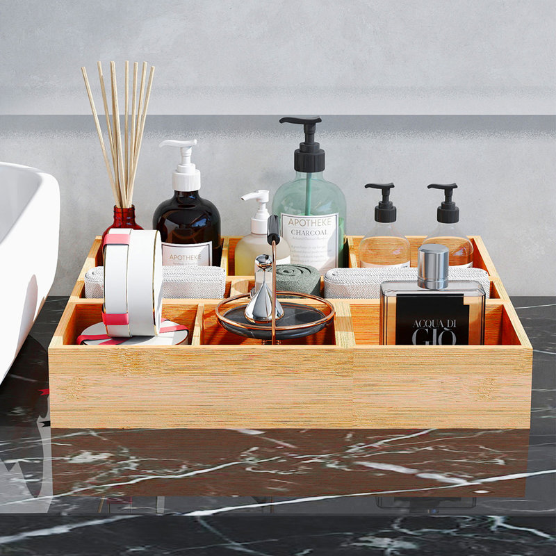  5 Pcs Bamboo Drawer Organizer Multi-Use Storage Box with Removable Divider