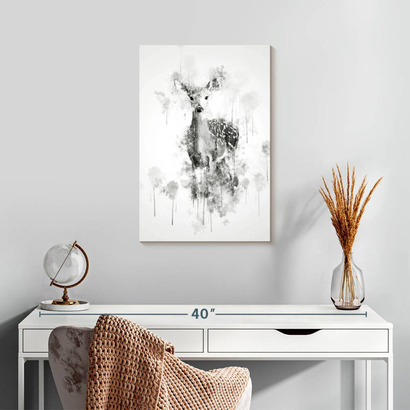Brampt Deer Black And White, 24" H x 16" W