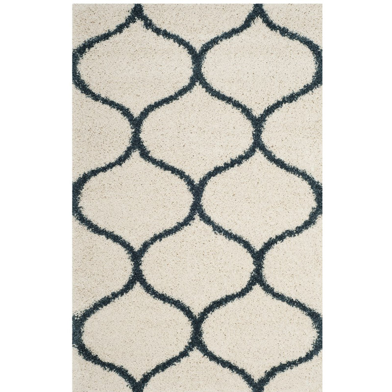 Tate Hudson Shag Performance Geometric Rug, Rectangle 3' x 5', Ivory/Slate Blue