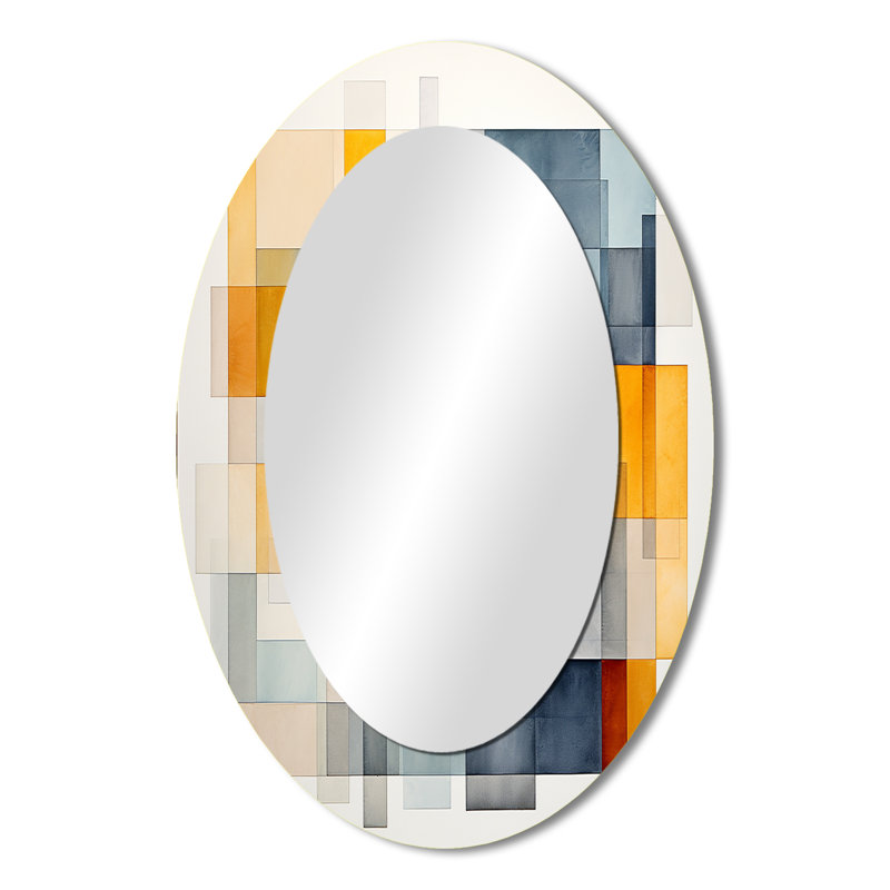 Multicolore cubes motifs IV - Miroir mural moderne ovale, H 36 po x l 24 po