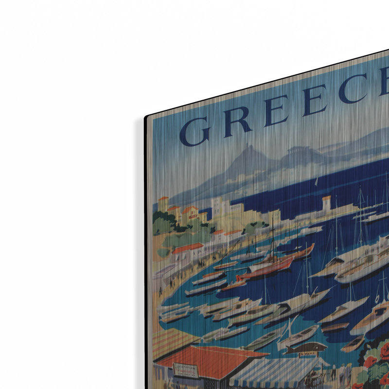 Art mural en métal Breakwater Bay, «Grèce Bay» par Vintage, H 16 po x l 12 po