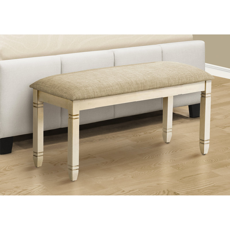 Upholstered 41" Rectangular Bench With Soft Foam Padding - Beige , Antique White Solid Wood For Dining Room, Bedroom, Entryway Quality Build