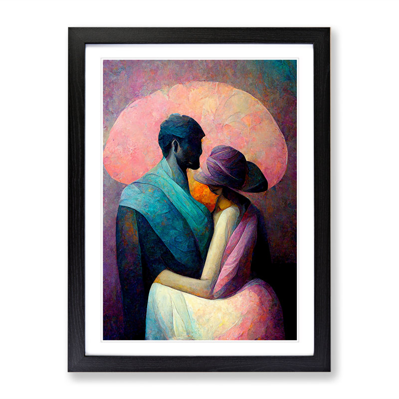 Man And Woman Abstract - Single Picture Frame Print, 64cm H x 46cm W x 2cm D, Black Framed