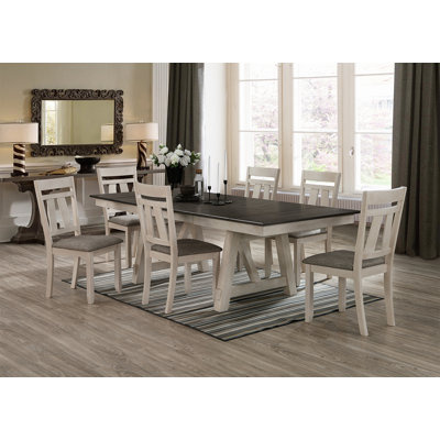 7Pc Cottage Style Extendable Dining Table Set Chalk Gray Tow Tone Finish Upholstered Chair Dining Room Wooden Furniture Two Self-Storing Refectory Lea -  Gracie Oaks, 6265F1FA04394CD3A9F03B62C1DDB446