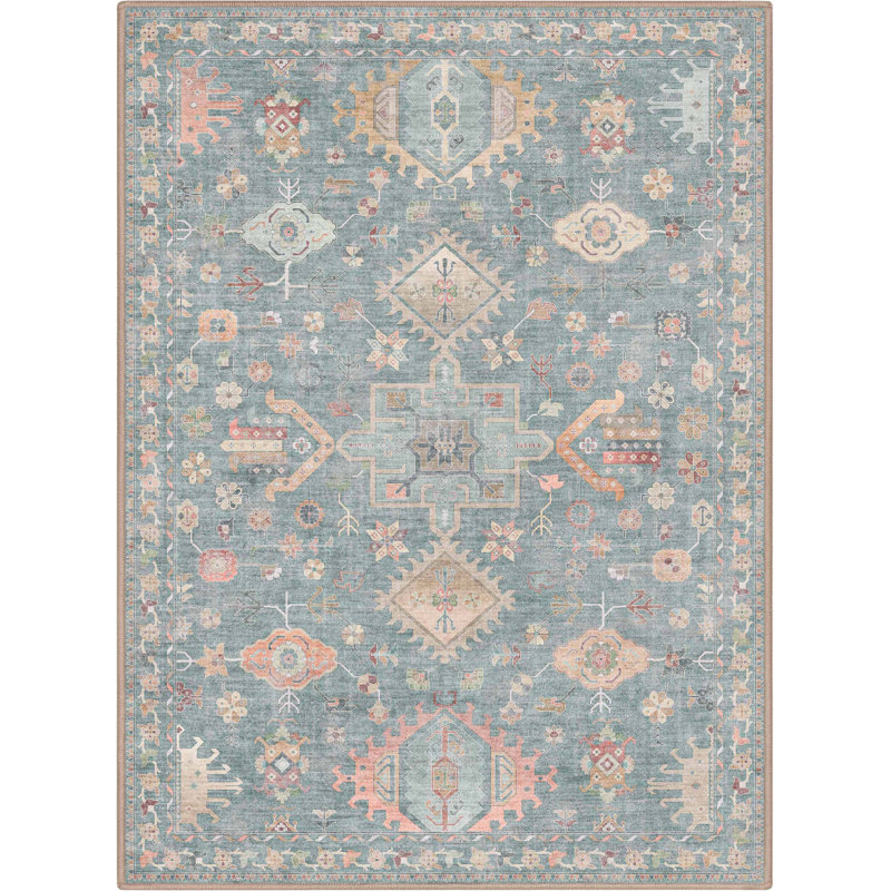 Tapis bleu médaillon Bungalow Rose Aylena, Rectangle 3 pi 11 po x 5 pi 3 po