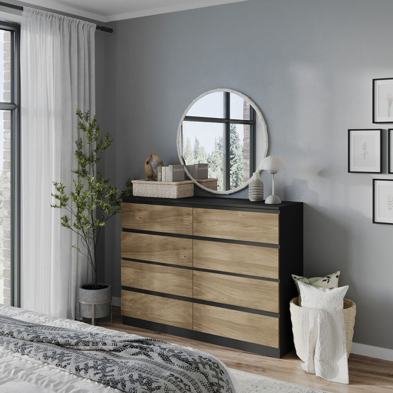 Sinahi 120cm W Chest of Drawers, Black Carcass/Oak