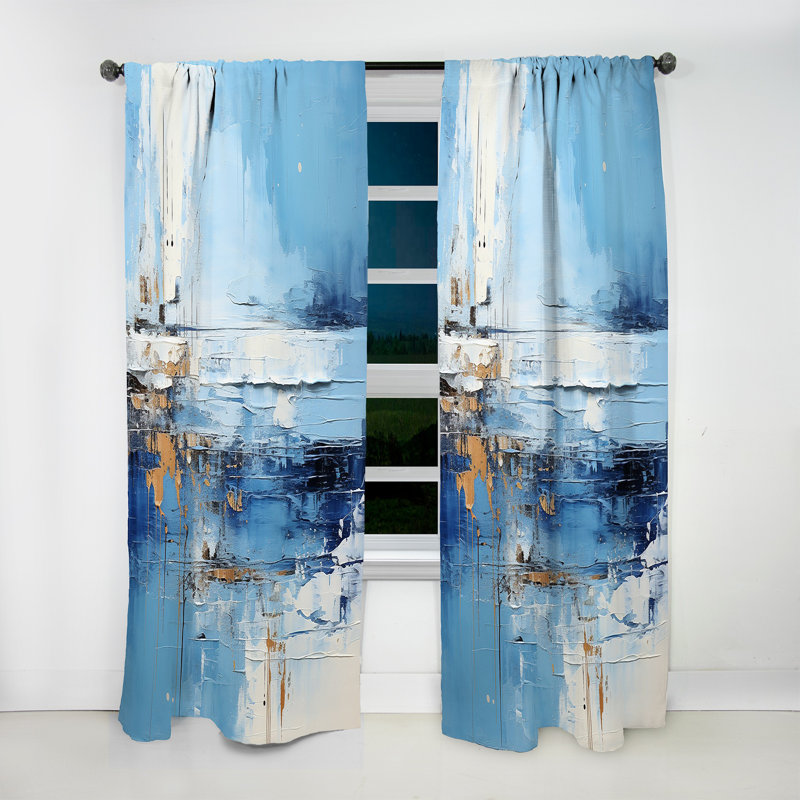 Rideau en velours nautique Noah bleu et beige Noah Tranquility Beach III - 1 panneau, L 52 po x L 108 po