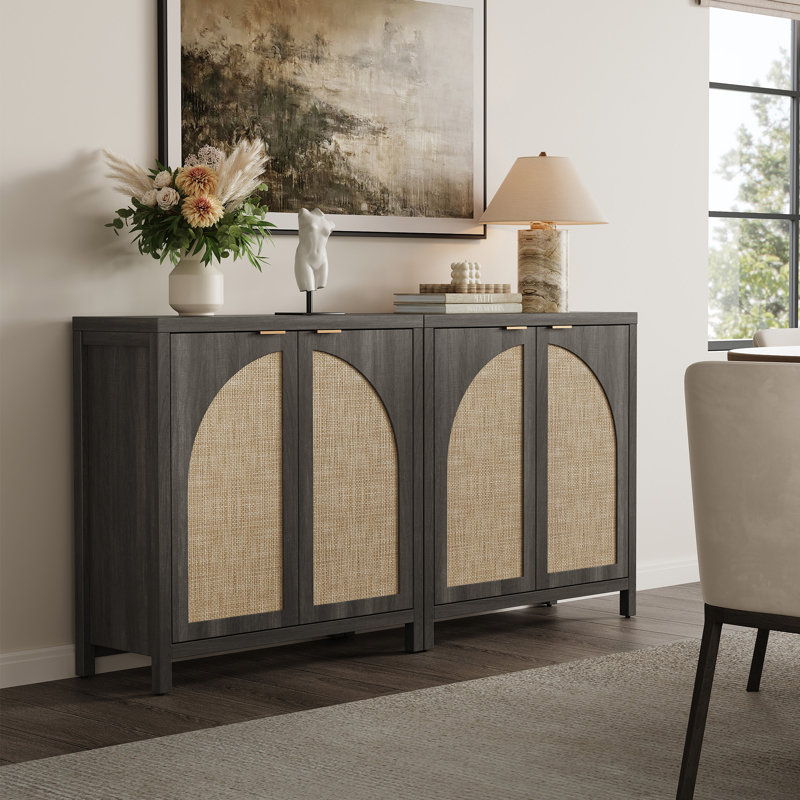 Boho - Rattan Sideboard With Adjustable Shelves, Dark Gray