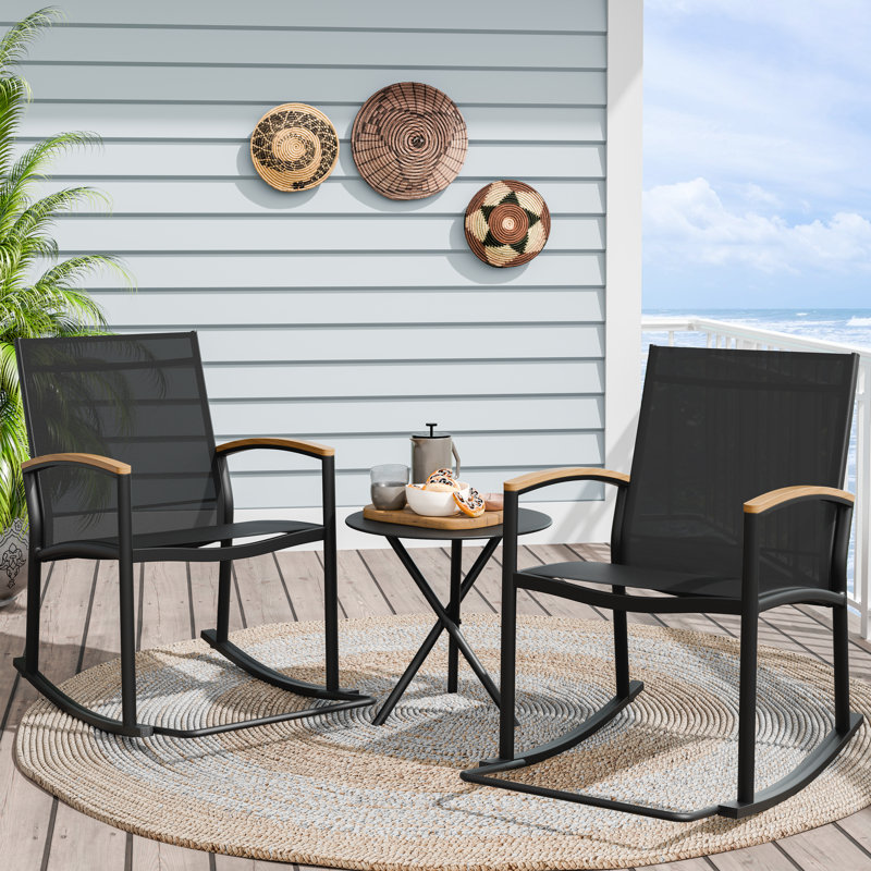 Brianni 2 - Person Outdoor Patio Rocking Set, Black