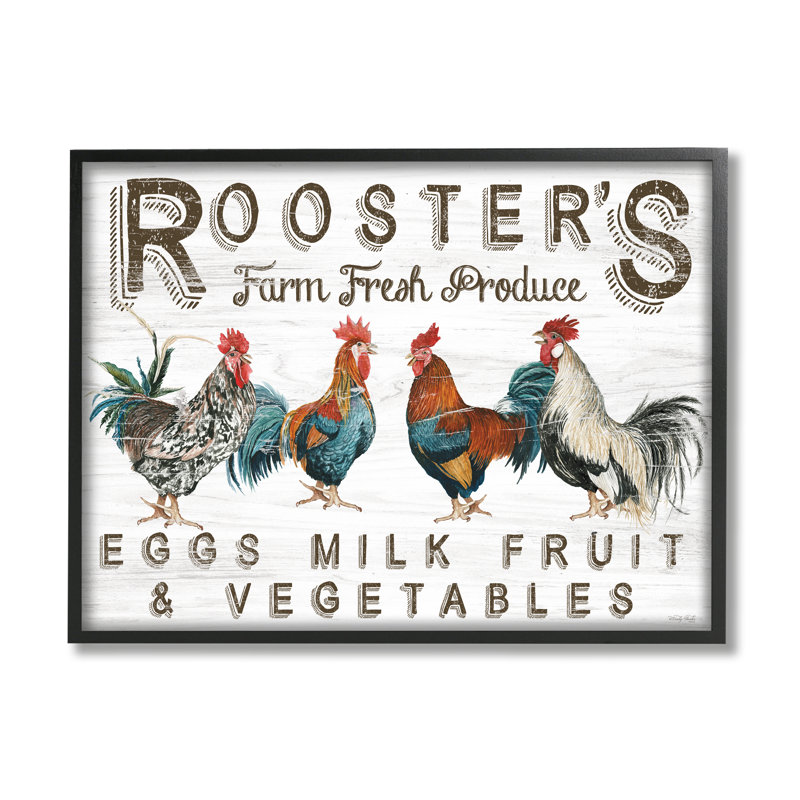 «Rustic Roosters Farm Fresh Produce» par Cindy Jacobs - Cadre flottant, impression sur bois, H 16 po x l 20 po x P 1,5 po