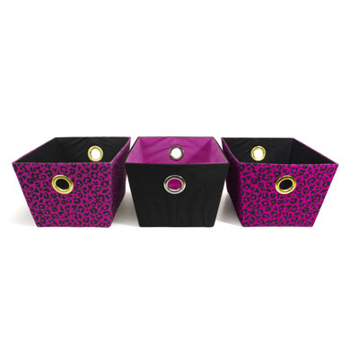 Bacs de rangement / boîtes décoratives en tissu Juuche Couture (ensemble de 3) grands bacs de guépard à neige contrastés noirs de 7 po avec poignée à œillets, panier de cuisine empilable pour bureau à domicile ou tablette de placard.
