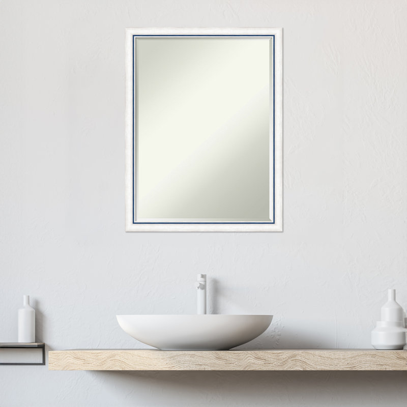 Yusra Solid Wood Rectangle Wall Mirror, 26.25" x 20.25", White Blue