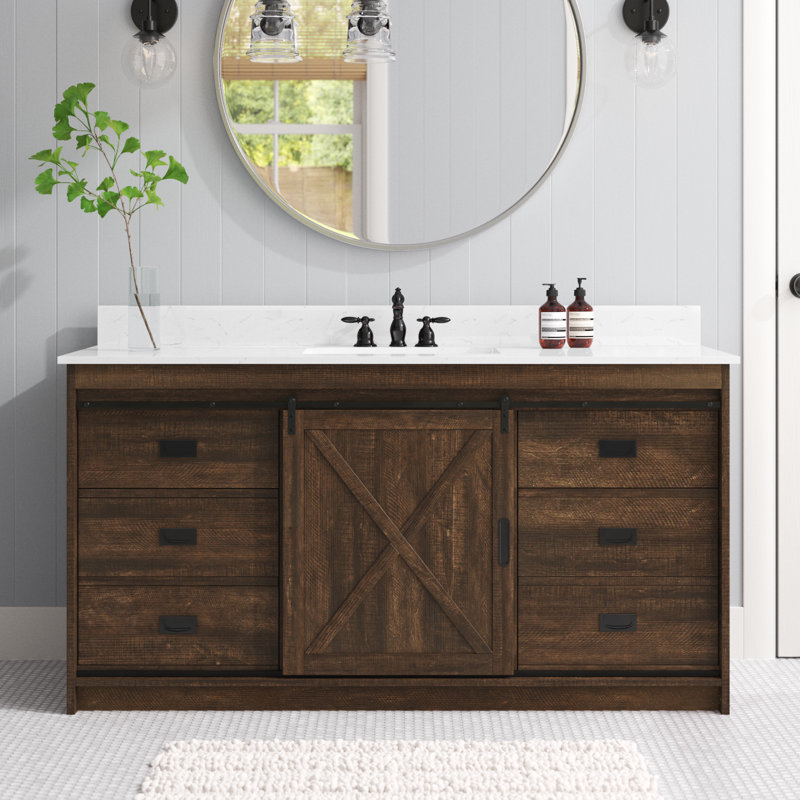 Ensemble de meuble-lavabo simple 60 po Jillian, Brun rustique / noir mat
