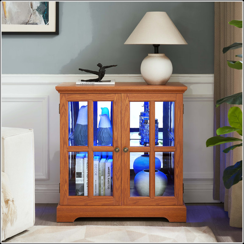 Vitrine à DEL avec tablettes réglables et éclairage Bluetooth - chêne foncé, Chêne foncé
