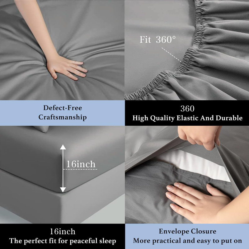 1000 Thread Count Egyptian-Quality Cotton Sheet Sets, Queen Sheet Set with 2 Pillowcases, Gray