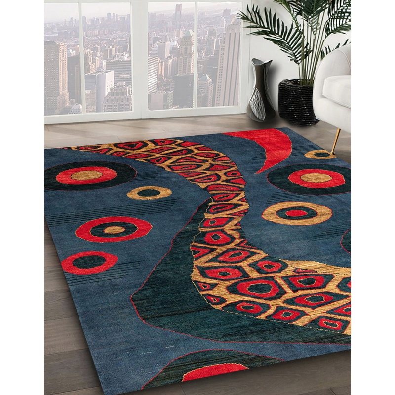 Tapis abstrait bleu / rouge / crème Conway, Carré 4 pi