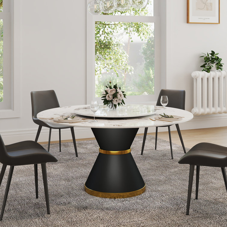 Ryding Modern Round Sintered Stone Dining Table with Rotating Tray