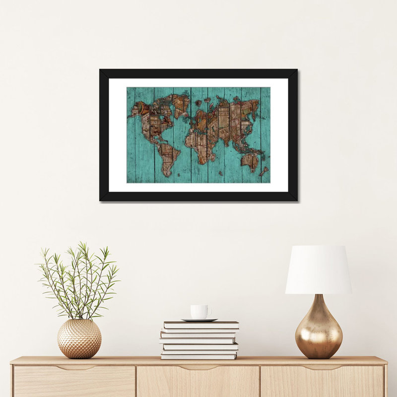 Carte en bois, impression sur toile, H 16 po x l 24 po x P 1 po, Papier d'art encadré noir, Blanc