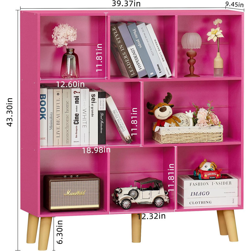 Farmhouse Bookcase With Legs, Pink