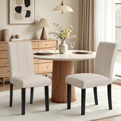 Upholstered Dining Chairs Fabric Parsons Chairs with Solid Wood Legs (Set of 2)