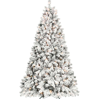 4ft Christmas Tree With Flocked Appearance, 150 Ul Lights, 21 Real Pine , 366 Snow - Covered Twigs, Hinged Construction For Quick Fluffing, Metal Framework Base Look, Approved Lighting, Simple