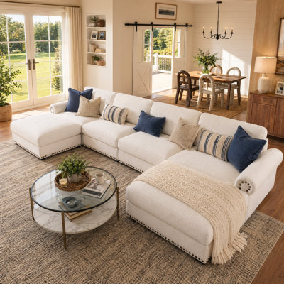 169" W Cloud 6-Seats U-shape Chenille Sectional Modular Sofa With 2 Oversized Ottomans