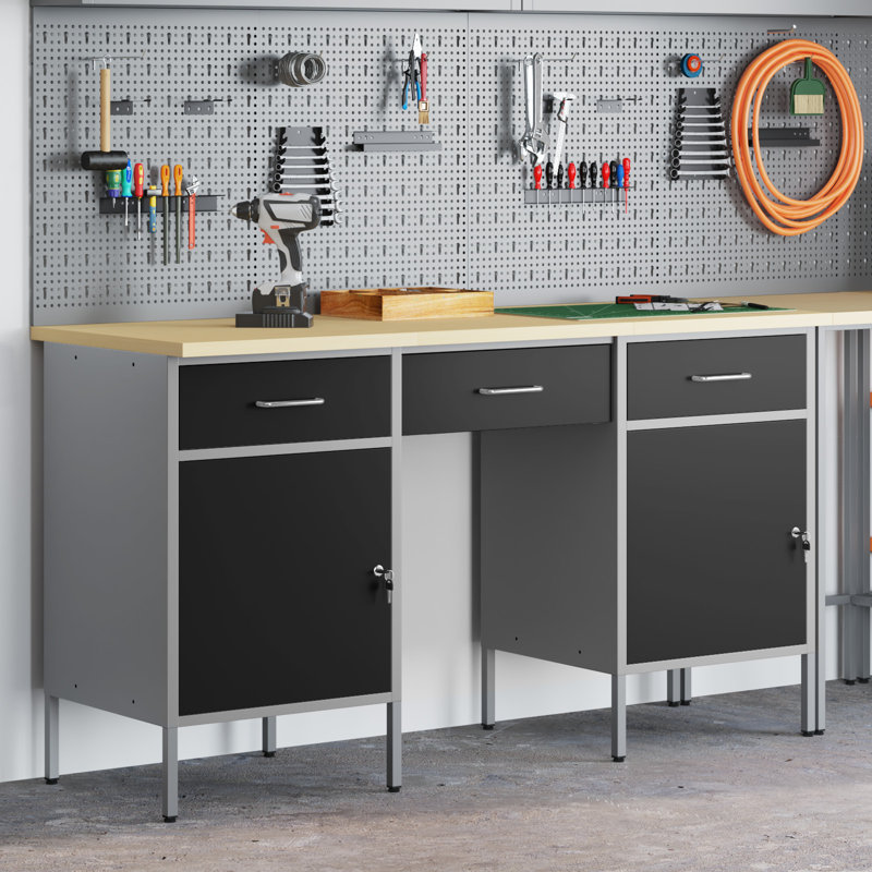 Work Cabinet with Drawer with Lock, Black