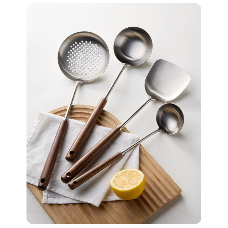 304 Stainless Steel Kitchen Utensil Set - Durable Spatula, Slotted Spoon, And Solid Spoon For Cooking And Flipping