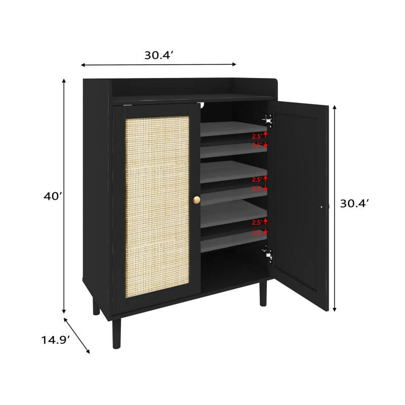 16 Pair Shoe Storage Cabinet, Black