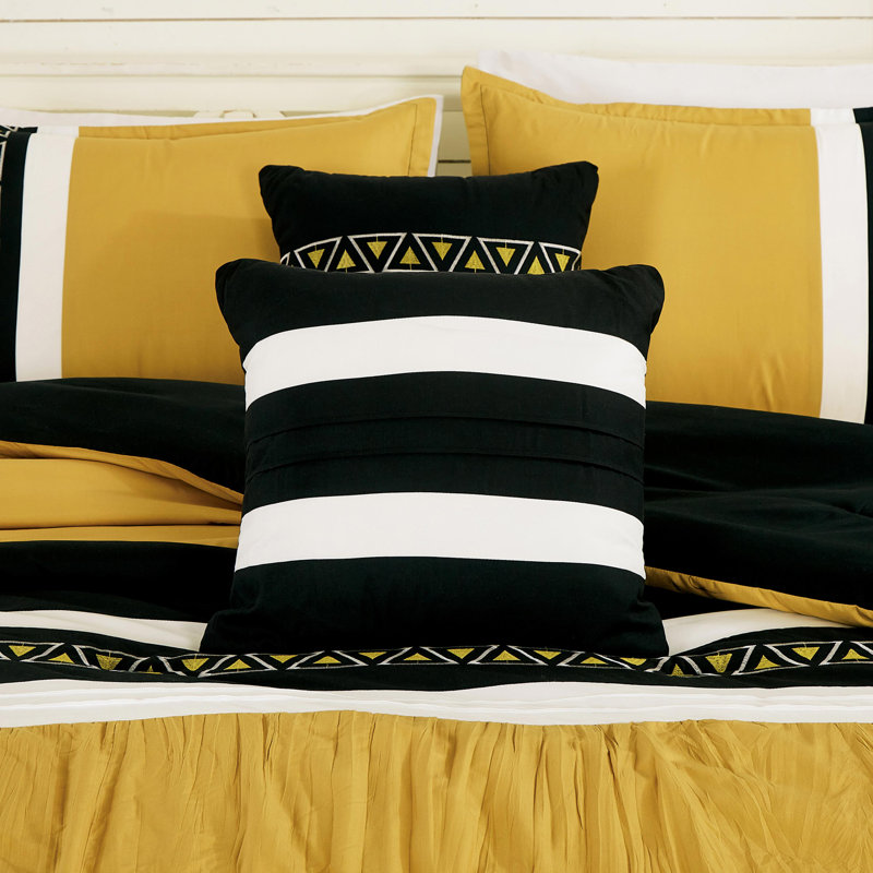  7-Pieces Luxury Quilted Embroidery Bedding Comforter Set, King Comforter + 6 Additional Pieces, yellow