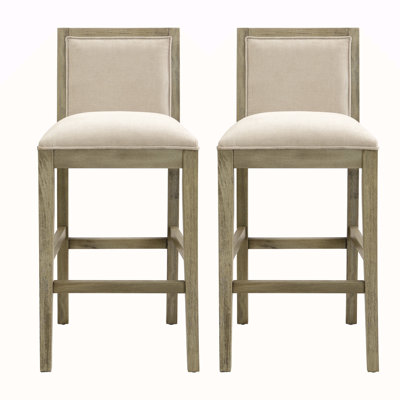Hauteur de 2 tabourets de bar, structure en bois d'hévéa, coussin en tissu éponge et tabourets de bar rembourrés, chaises de bar rétro convenant à un îlot de cuisine, une chambre à coucher ou une salle à manger.