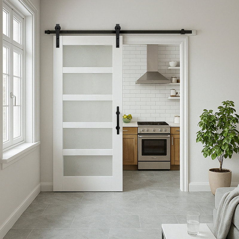 Glass Sliding MDF Barn Sliding Door Hardware Kit, Tempered Frosted Glass, Simple DIY Assembly, 36" x 84"