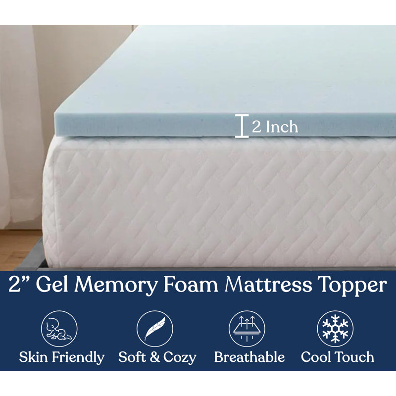 Surmatelas en mousse à mémoire de forme infusée de gel 2 po, refroidissement ventilé, Certifié CertiPUR-US®, simple (39 po x 80 po)