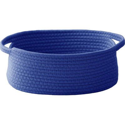 Small Woven Rope Storage Basket With Handles & Ribbon Bag Navy Blue