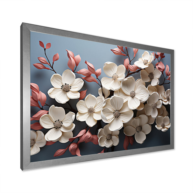 Dogwood Field Pointillism Collage III - impression, H 30 po x l 40 po x P 1,5 po, Cadre simple argenté
