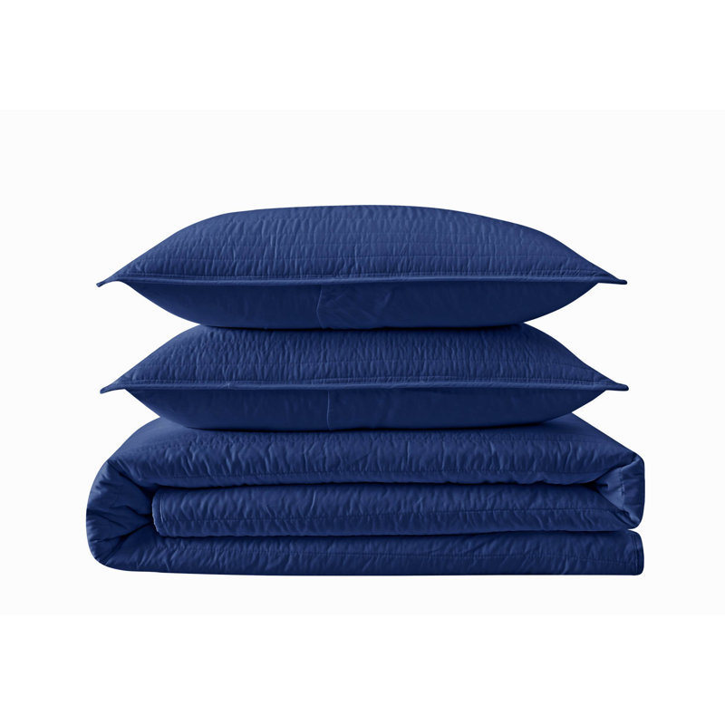 Navy Microfiber Full/Queen Quilt Set with Down Alternative Fill