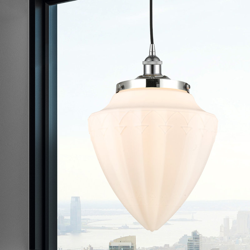 Luminaire suspendu simple en forme d'urne à 1 lumière Lakashia, H 16,75 po x l 12 po x P 12 po, Chrome poli, Blanc mat