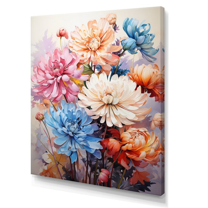 Yafit Chrysanthemums Vibrant Collage III, H 40 po x l 30 po x P 1,5 po, Toile tendue