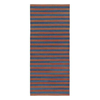 Rug & Kilim’S Indian Dhurrie Runner In Blue And Rust Geometric Stripes