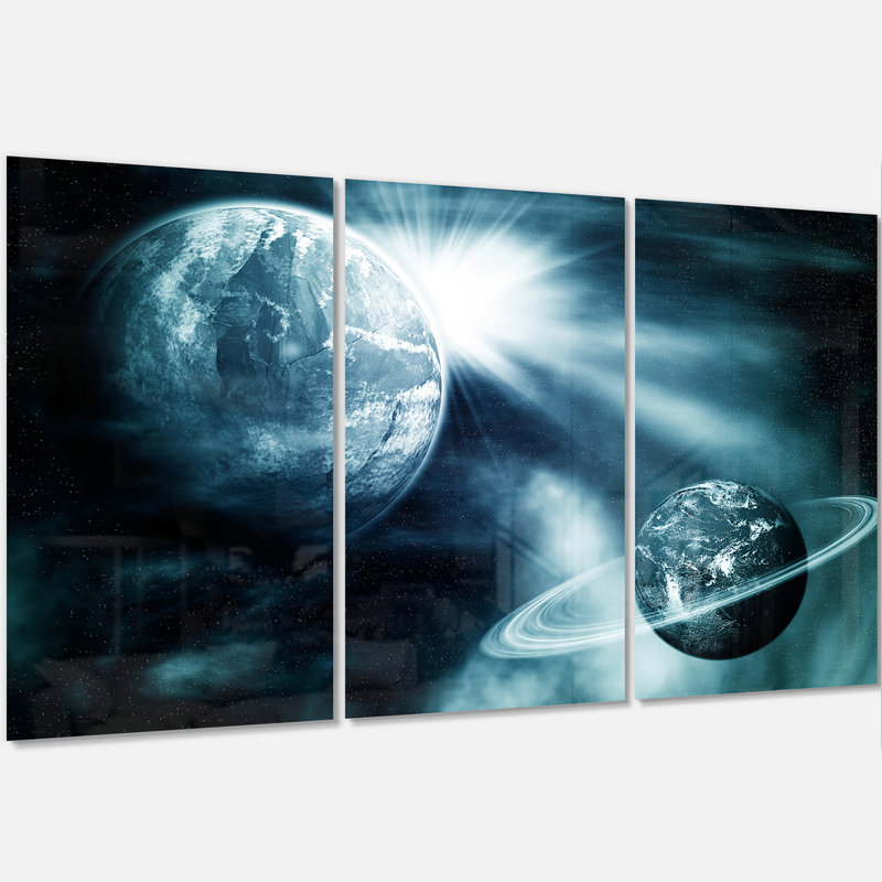 Vue de l'espace avec deux planètes - art mural en métal à multiples espaces