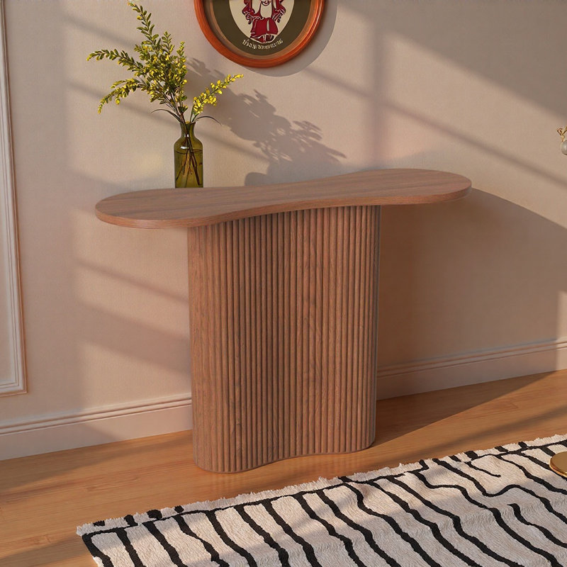 Wood Top Metal Leg Entryway Console Table, 31.5" H x 39.37" W x 11.02" D, Brown